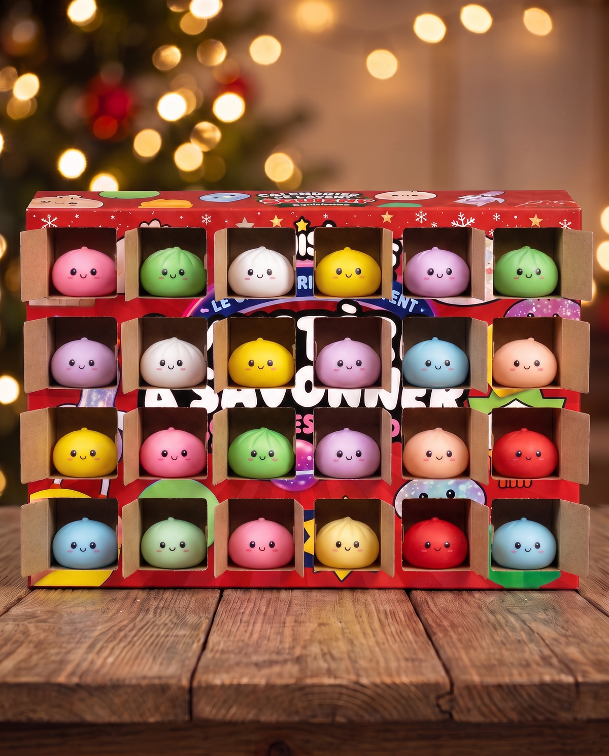 Petit calendrier ouvert : un ravioli squishy derrière chaque case